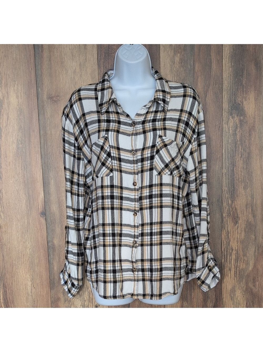 No Boundaries Plaid Button Down Flannel Shirt XL                            P125